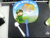 2011 Best price Offset print PP plastic folding Fans with handle