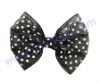 Black and white dots-printed organza ribbon bow with six loop