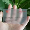 Clear plastic business card with frosted finish
